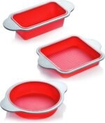 Boxiki Kitchen Silicone Baking Pans Set. 3 PCS Professional Non-Stick Baking Cake Pans Set includes Silicone Round Cake Pan, Square Cake Pan and Bread Loaf Pan. - Image 2