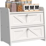 Bread Box for Kitchen Countertop, Double Layer Wooden Breadbox, Large Capacity Bread Storage Bin, Homemade Bread Storage Container, Farmhouse Breadbox Organizer, White - Image 2