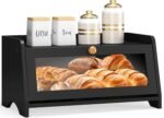 Bread Box for Kitchen Countertop, Large Bread Container Storage, Wooden Farmhouse Bread Box with Window Bread Holder (Black) - Image 2