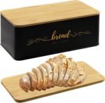 Bread Box with Bamboo Cutting Board Lid, Metal Bread Box for Kitchen Counter, Small Bread Storage Container, Black Bread bin for Kitchen Countertop - Image 2