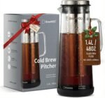 BrewMOO- Airtight Cold Brew Coffee Maker Pitcher, 1.4L/48Oz Thick Glass Carafe with Filter, Comfort Sturdy Handle & Wide Spout, Non-Slip Base | Iced Tea Maker (Black) - Image 2