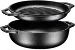 Bruntmor 2-in-1 Pre-Seasoned Cast Iron Dutch Oven with Grill Lid, 3.3 Quart - Cocotte Dutch Oven Pot and Braiser Pan with Lid and Dual Handles - Oven-Safe, Gumbo Pot for BBQ, Frying, Camping, Black - Image 2
