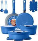 CAROTE 15pcs Pots and Pans Set,Ceramic Cookware Sets Non Stick with Detachable Handle, Induction Kitchen Pots and Pans,RV Cooking Set, Oven/Dishwasher/Fridge Safe, Malta Blue - Image 2