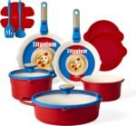 CAROTE 17Pcs Titanium Cookware Set, Pots and Pans Set Non Stick, Kitchen Cooking Set with Detachable Handle, Non Toxic Induction Cookware, Dishwasher/Oven Safe，Memphis Design - Image 2