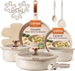 CAROTE 18Pcs Ceramic Cookware Set with Detachable Handle, Pots and Pans Set Non Stick, Non Toxic Cookware Set Removable Handles, Induction Kitchen Cookware Sets, Dishwasher/Oven Safe - Image 2