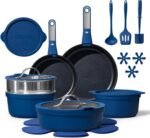 CAROTE 22pcs Pots and Pans Set Non Stick, Nonstick Cookware Set, Dishwasher/Oven/Fridge Safe Pots and Pans, Removable Handle RV Oven Safe Cookware, Induction Kitchen Set, Blue - Image 2