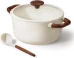 CAROTE 5QT Nonstick Stock Pot with Lid, 5 Quart Casserole with Ladle, Even Heating Stockpot, Fits All Stoves, Non Stick Big Cooking Pots PFOA Free, White - Image 2
