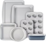 CAROTE 7-Piece Nonstick Stackable Baking Pans Set - Bakeware Sets Including Cookie Sheets for Baking, Muffin Pan, Bread Pan, Cake pan, Loaf Pan, Roasting Pan, Gray & Blue - Image 2