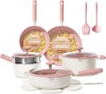 CAROTE Ceramic Cookware Set Nonstick, 15pcs Pots and Pans Set Non stick, Non Toxic Cookware,Dishwasher,RV/Camping Cookware Set, Pan and Pot with Kitchen Utensils, Pink - Image 2