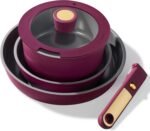 CAROTE Ceramic Pots and Pans Set, Nonstick Cookware Set Detachable Handle, 6pcs Induction Kitchen Cookware Sets Non Stick with Removable Handle, RV Cookware Set, Oven Safe, Purple - Image 2