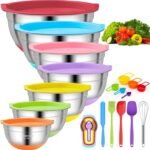 CHAREADA Mixing Bowls with Airtight Lids, 18pcs Stainless Steel Nesting Mixing Bowls Set Non-slip Silicone Bottom, Size 4.5, 3.6, 2.7, 2.1, 1.7, 1.1, 0.7 qt, Fit for Mixing & Serving(Colorful) - Image 2
