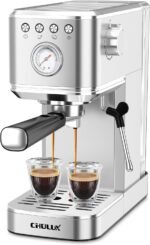 CHULUX Slim Espresso Machine with Milk Frother, 20 Bar Professional Italian Pump Espresso Coffee Machine for Home Cappuccino & Latte Maker, Stainless Steel, Silver - Image 2