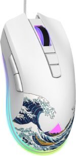 COSTOM Womier G705 USB Wired Gaming Mouse for PC Computer Windows Mac Laptop, Lightweight Silent RGB Backlit Mouse with Adjustable 12000DPI/7 Programmable Side Buttons,White Kanagawa Theme - Image 2