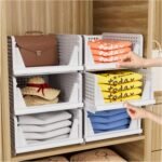 CTSNSLH 5 Pack Closet Organizers Storage Box, Closet Storage Stackable Storage Bins, Plastic Drawer Basket for Wardrobe Cupboard Kitchen Bathroom Office, White - Image 2