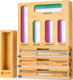 Calmbee 9 IN 1 Storage Bag Organizer for Kitchen Drawer, Bamboo Foil and Plastic Wrap with Cutter, Organizers Compatible Gallon, Quart, Sandwich Snack Size - Image 2