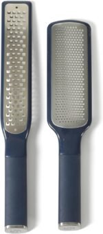 Calphalon Edge 2 Piece Stainless Steel Handheld Cheese Grater and Lemon Zester W/Covers & Rubber Handles - Navy Blue - Image 2