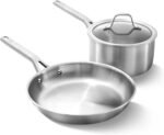 Calphalon Premier Brushed 5-Ply Stainless Steel Cookware Set w/Turbo Heat Tech 3 Piece Includes Fry and Sauce Pan Set, Induction, Oven Safe 450F, Silver - Image 2