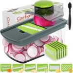 Cambom Mandoline Slicer Vegetable Slicer With 2 L Container for Potatoes, Tomatoes, Cucumbers, Carrots With 10 Blades White - Image 2