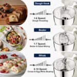 Camic Stand Mixer, 4.2QT+5.3QT Two bowls Electric Food Mixer, 10 Speeds with Digital setting 3-IN-1 Kitchen Mixer for Baking Cakes Cookie Bread Salad with Egg Whisk,Dough Hook,Flat Beater(White) - Image 2