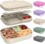 Caperci Stackable Bento Lunch Box for Adult & Teens - Reinforced Leak-Proof Lunch Container 4-Compartment with Utensils & Sauce Container, BPA-Free, Dishwasher/Microwave Safe, 47oz (Pale Mocha) - Image 2