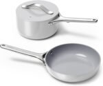 Caraway Mini Cookware Set - Non-Stick Ceramic Fry Pan (1.05 qt, 8") Sauce Pan (1.75 qt) & Storage Rack - Non Toxic, PTFE & PFOA Free - Oven Safe & Stovetop Agnostic (Gas, Electric & Induction) - Gray - Image 2