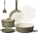 Carote 9pcs Ceramic Cookware Set with Detachable Handles, Pots and Pans Set Non Stick, RV Kitchen Cooking Pot and Pan, Dishwasher Safe, Non-toxic Induction Cookware PFAS and PFOA Free, Green - Image 2