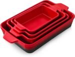 Casserole Dishes For Oven, Heat-Resistant Ceramic Bakeware Set Of 4 Rectangular Baking Dish Set With Handles For Lasagna, Cake, Pie, Dinner, Cooking, Ceramic Baking Dish, Red (9.4"/11.1"/12.2"/14.7") - Image 2