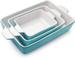 Casserole Dishes for Oven, Ceramic Baking Dishes, Lasagna Pan with Handles, Porcelain Baking Pan Deep, Bakeware for Baking, Cooking, Wedding Gift, Set of 3 (11.6" x 7.8", Aquamarine) - Image 2