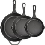 Cast Iron Skillet 3-Piece Set, 6", 8", 10" Frying Pans, Heavy-Duty Pre-Seasoned Pan Cookware Set, For Frying, Saute, Cooking, Pizza & More, Black - Image 2