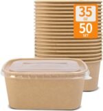 Celel 50 Pack 35 oz Paper Food Containers with Lids, Paper Meal Prep Containers Microwavable and Freezer Use Cardboard Food Concertinas - 50 Bowls 50 Lids - Image 2