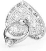 Cell Phone Finger Ring Stand with Sparkly Diamond, Nsiucion Heart Phone Ring Kickstand Holder [Washable] [Removable], 360°Rotation Zinc Alloy Ring Grip Stand for All Phones and Tablets (Silver) - Image 2