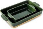 Ceramic Baking Casserole Dish with Handles, Large 9x13 inch Pan and Middle Baking Pan - Porcelain Serving Bakeware Set (Forest Green) - Image 2