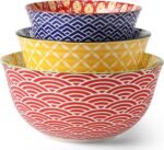 Ceramic Mixing Bowls for Kitchen, Colorful Nesting Bowls, Large Serving Bowls for Prepping, Baking, Mixing, Salad, Microwave Dishwasher Safe, 3.7/2.3/1.4 Qt, Set of 3 - Image 2