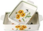 Ceramic Sunflower Baking Casserole Dish with Handles,Large 2 pieces 8x13 inch & 6x10 inch Lasagna Baking Dish and Middle Flower Andplant Baking Pan,Porcelain Serving Bakeware Set - Image 2
