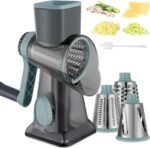 Cheese Grater Hand Crank 3-in-1-18X Faster Cheese Grater with Interchangeable Blades, Non-Slip Suction Base, Dishwasher Safe (Low Temperature) - Image 2