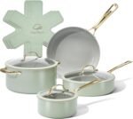 Chef Power Ceramic Cookware Sets, 10Pcs Pots and Pans Set Non Stick, Cookware Set with Stainless Steel Handle, Dishwasher & Oven Safe, Sage Green and Granite Grey - Image 2