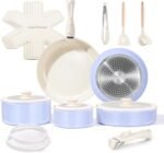 Chef Power Ceramic Nonstick Pots and Pans Set 19 Piece with Detachable Handle, Induction Dishwasher Oven Safe Cookware Set, RV Kitchen Set Removable Handle (Light Purple) - Image 2