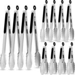 Chengu 12 Pack Stainless Steel Kitchen Tongs 7/9/12 Inches Food Serving Clip Kitchen Cooking Tongs High Heat Resistant Clips for Cooking Non Stick Locking Grill Salad (Black) - Image 2