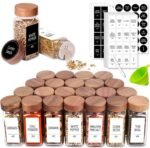 Churboro 24 Spice Jars with 547 Labels - Glass Spice Jars with Shaker Lids - 4 Oz Square Spice Containers with Acacia Wood Lids, Chalk Pen, Funnel- Seasoning Jars for Spice Rack, Cabinet, or Drawer - Image 2