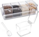 Clear Seasoning Box, 4 Pieces Seasoning Rack Spice Pots, Storage Container Condiment Jars Acrylic Seasoning Box with Covers and Spoons for Spice, Sugar, Salt, Sugar, Cardamon, Cinnamon - Image 2