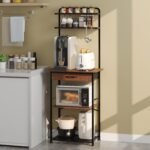 Coffee Bar Station - Bakers Rack with Fabric Drawer, Microwave Oven Storage Stand, Bakers Rack for Coffee Stand Station, Home Kitchen Organizer, Brown - Image 2