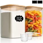 ComSaf 3.6 Qt Glass Food Storage Containers Set of 2, Large Storage Containers with Lids, Square Glass Jars with Lids, for Flour and Sugar, Cereal, Rice, Pasta, Oats, Coffee Beans - Image 2