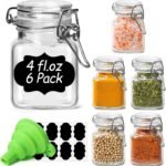 ComSaf 4 oz Glass Jars with Lid, Set of 6 Mini Airtight Glass Jars, Spice Jars, Small Mason Jar, Canning Jar Square with Seal Wire Clip Fastening, Labels & Funnels for Jam, Honey, Kitchen, Wedding - Image 2