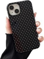 Compatible with iPhone 15 Case, Fashion Cute Polka Dot Pattern Aesthetic Design for Women, Soft TPU and Hard Back Shockproof Phone Case for iPhone 15 6.1 inch, Black - Image 2