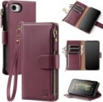 Compatible with iPhone 16e Wallet Case with Card Holder,Women Men RFID Blocking PU Leather Flip Cover Wrist Strap Zipper Credit Card Slots,Phone Case for Apple 16e 2025,Wine Red - Image 2