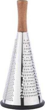 Cone Cheese Grater with Handle - Stainless Steel Triple Function Wood Handle Parmesan Shaver Non-Slip Rubber Bottom Hand Held Multifunction Vegetables Cheese Grater with container(XL:11.8" X 5.1") - Image 2