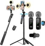 Content Creator Starter Kit,Vlogging Kit for iPhone/Android,70”Auto Face Tracking Tripod 360 Rotation with Light, Wireless Microphones,Selfie Stick Tripod for TikTok & YouTube Starter Kit - Image 2