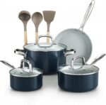 Cook N Home Pots and Pans Set Non Stick, 10-Piece Hard Anodized Nonstick Ceramic Cookware Set, Induction Cookware Cooking Set with Stay-Cool Handles, Nylon Kitchen Utensils, Blue - Image 2