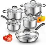 Cook N Home Stainless Steel Cookware Sets 10-Piece, Pots and Pans Kitchen Cooking Set with Stay-Cool Handles, Dishwasher Safe, Silver - Image 2