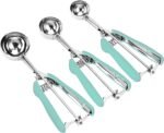 Cookie Scoop Set, 3Pcs Ice Cream Scoop, Cookie Scoops for Baking Set of 3, 18/8 Stainless Steel Cookie Scooper for Baking, Ice Cream Scooper with Trigger Release, Mint Soft Grip Cookie Dough Scoop - Image 2